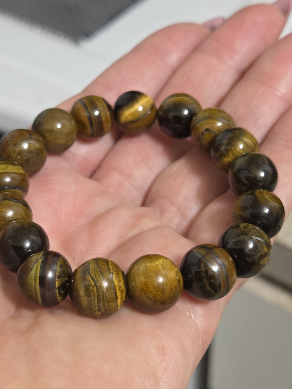 Polished Genuine Tiger Eye 11-13mm Bead Stretch Bracelet - Golden Brown